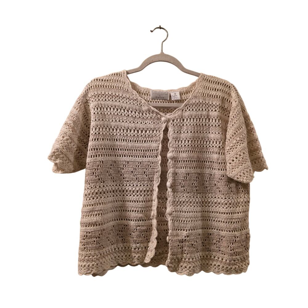 Vtg Chistopher & Banks Cream Knit Cardigan Sweater Size M Boho Festival